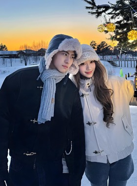 黑色解构毛领座山雕情侣棉服男冬季加厚保暖棉衣外套美式短款夹克