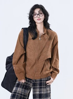 文艺ins 气质百搭日系原宿新款高品质麂皮绒工装夹克时尚潮流慵懒