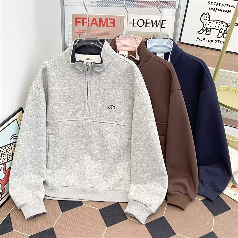 美式重磅半拉链卫衣男女潮牌宽松春秋冬立领长袖运动百搭情侣外套