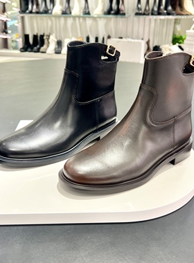 思加图2025冬季新款夜蝴蝶英伦风短靴粗跟女靴子皮靴EAJ49DD5