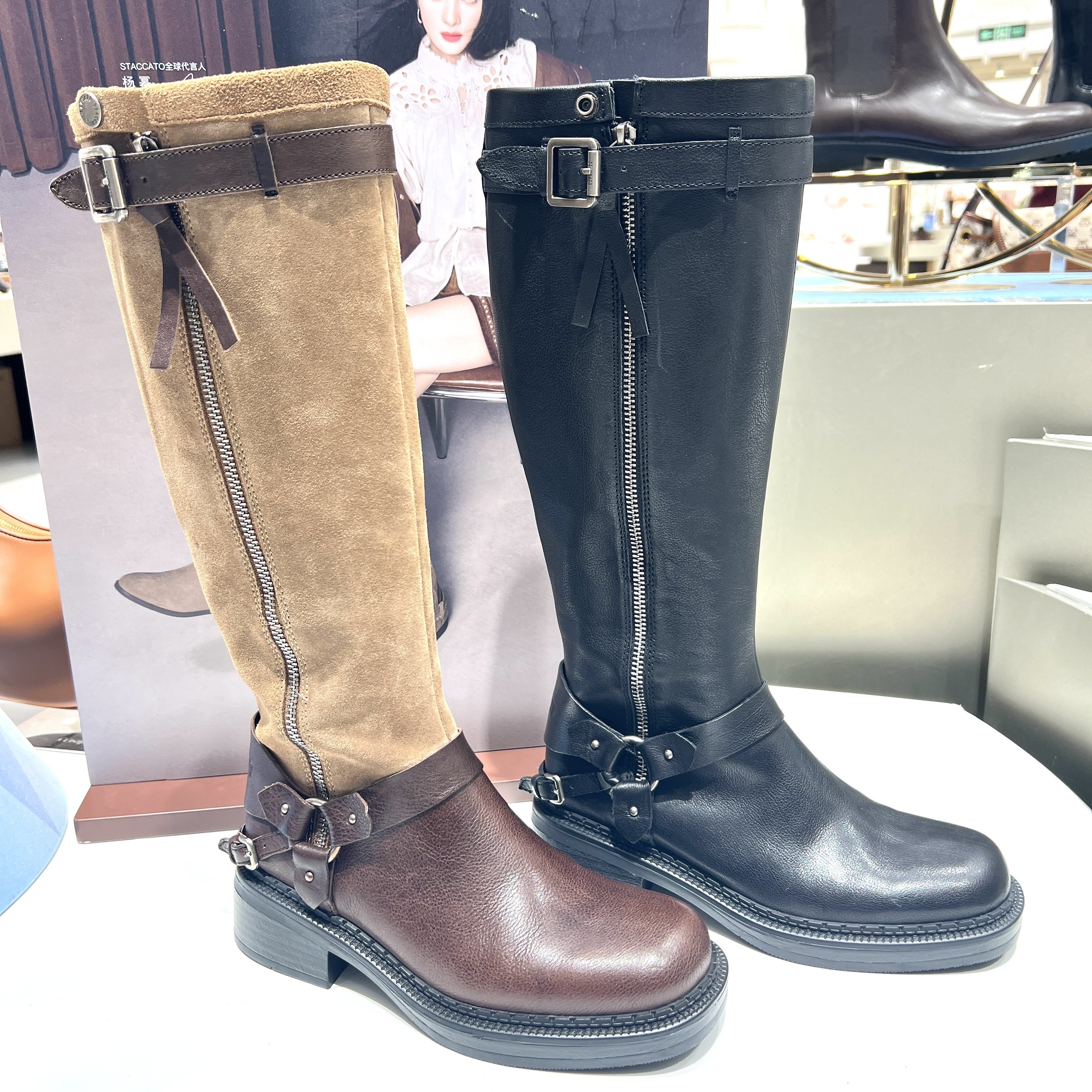 思加图2025新款东十街复古骑士靴