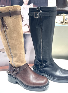 思加图2025新款东十街复古骑士靴长靴时装靴粗跟女靴子EIH04DG5