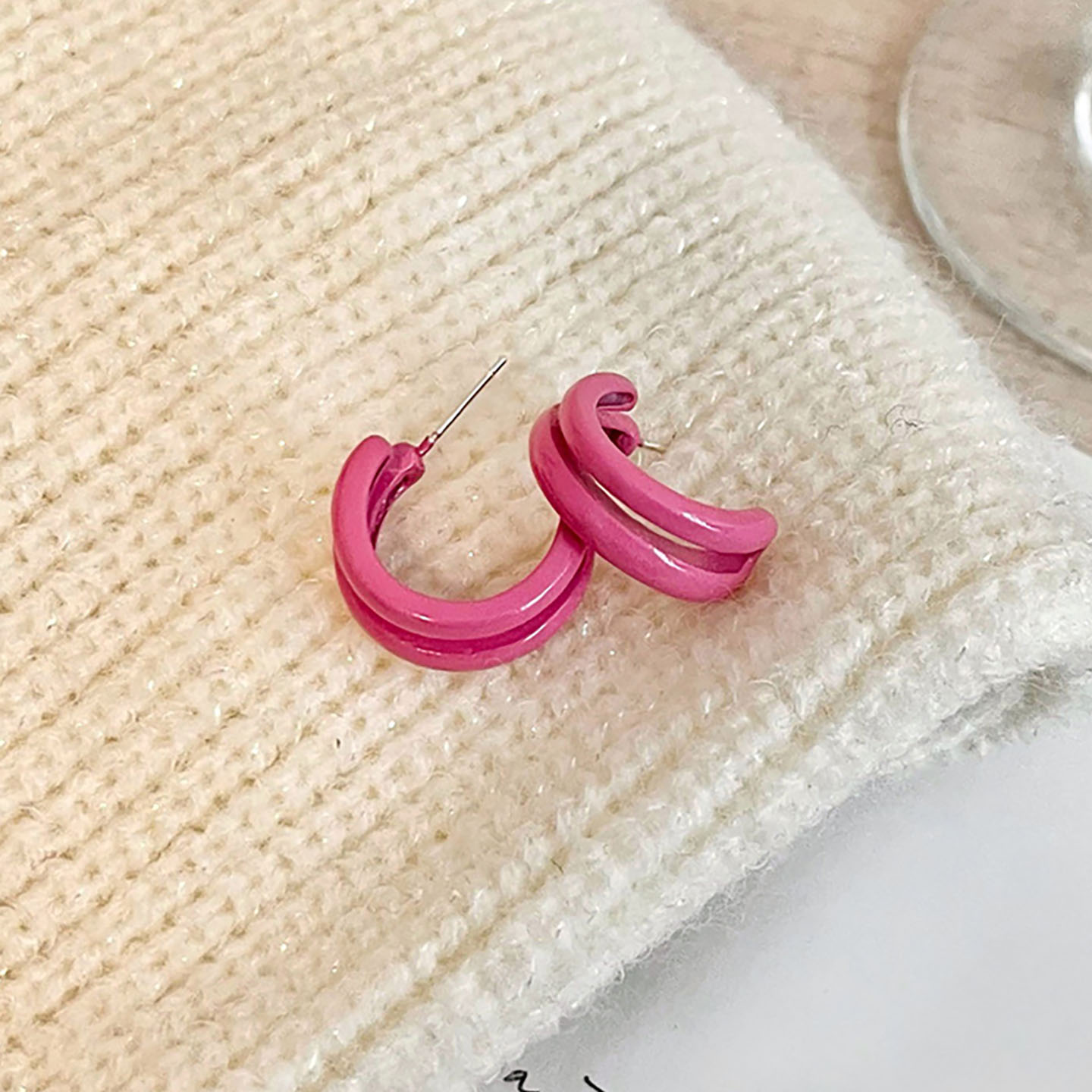 三亚度假风玫粉色半圈耳环