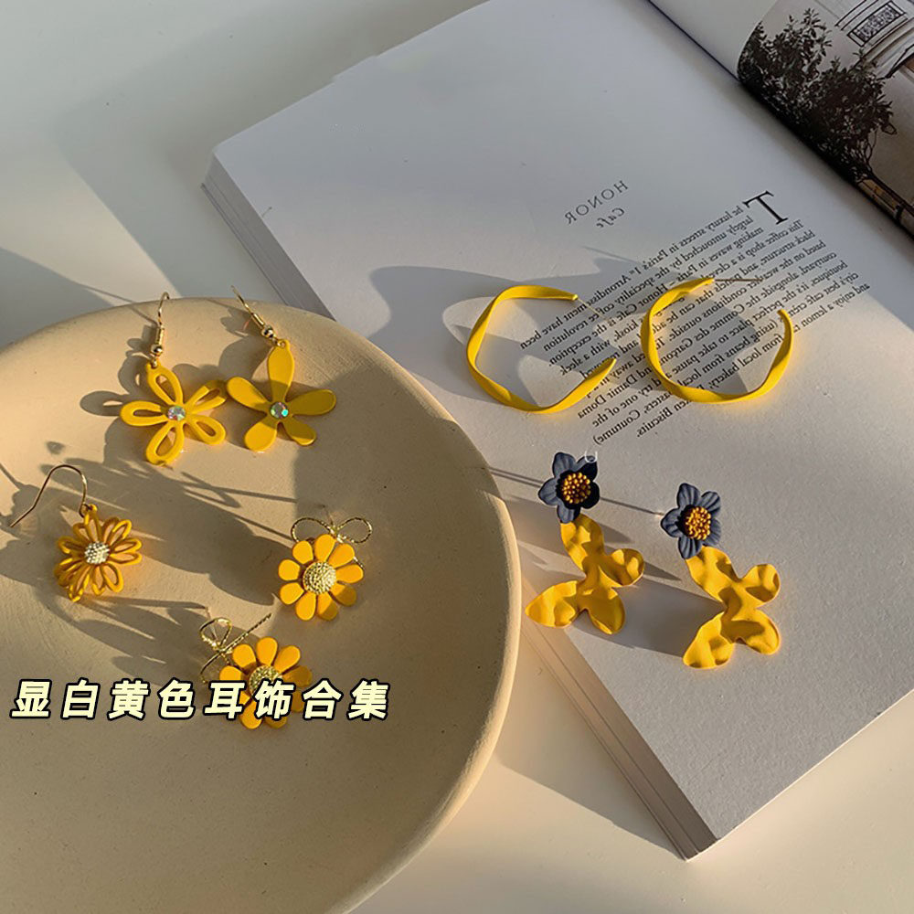 夏日出游度假风黄色耳环女显脸小