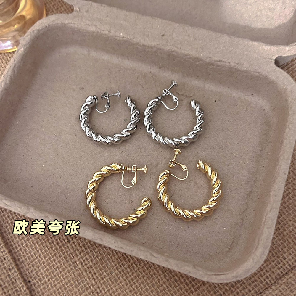 复古麻花金属耳圈螺旋耳夹