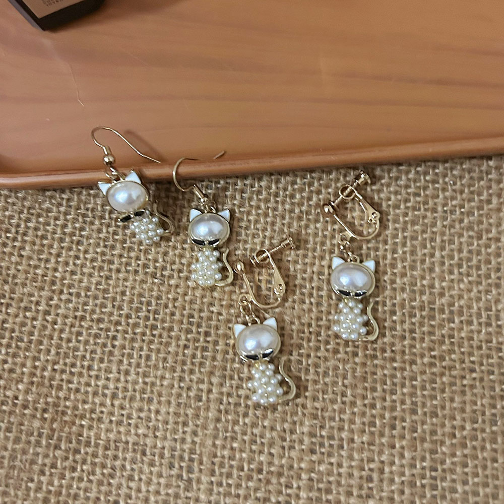 法式小众温柔珍珠猫咪耳夹显脸小