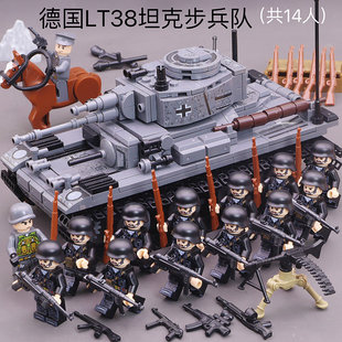 积木一战二战苏德国国防军碉堡摩托车高射炮坦克军团拼装益智玩具