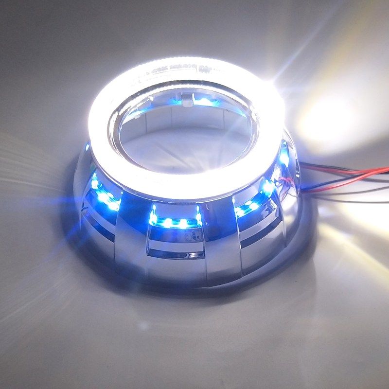 海5双光透镜改装LED光导双天使恶魔眼冰蓝天使Q5路虎新卡宴遮光罩
