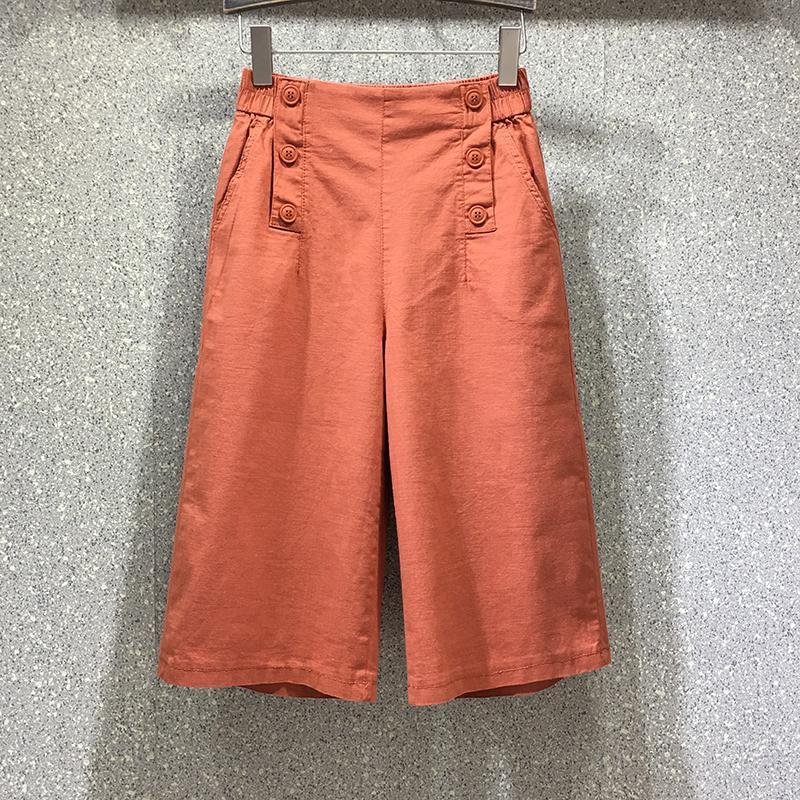 休闲棉麻薄款七分阔腿裤女2025春夏新款高腰宽松时尚百搭直筒裤子