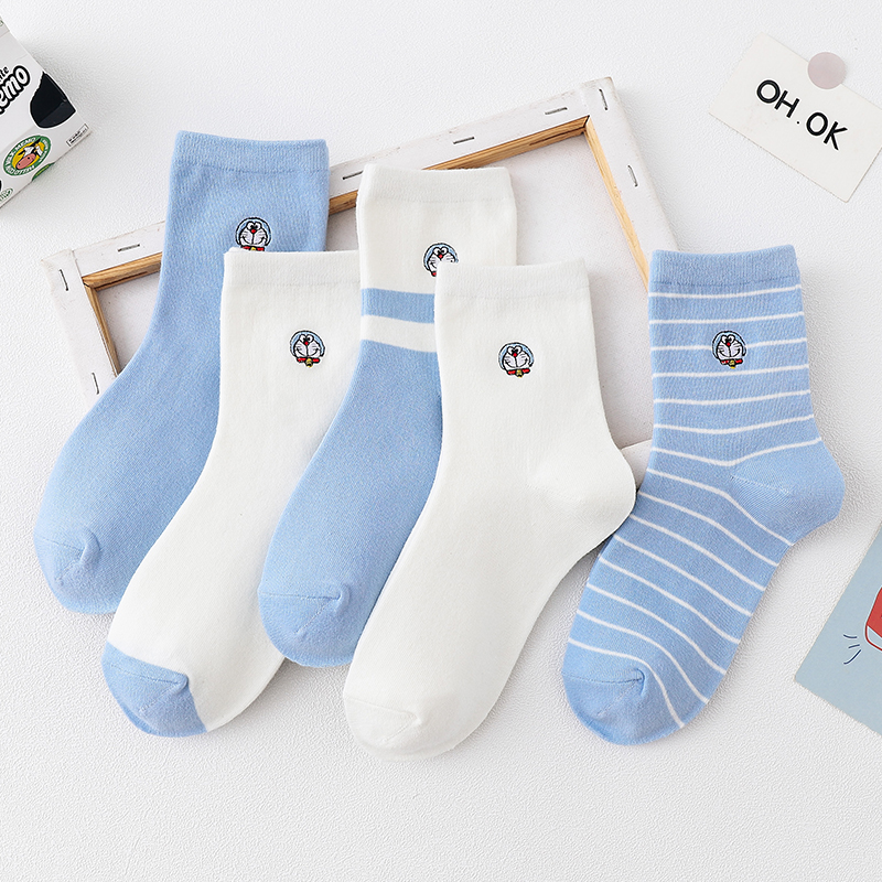 哆啦a梦ins潮风可爱卡通中筒袜