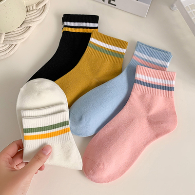 二杠女纯棉彩色中筒袜