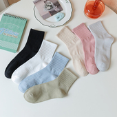 满200减30跨店商品袜子女春秋纯色简约彩色薄款 女生运动纯棉中筒