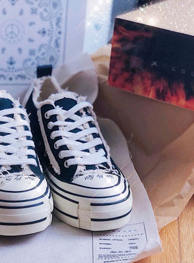 现货吴建豪 xVESSEL手工帆布鞋黑白色蔡徐坤余文乐同款休闲硫化鞋