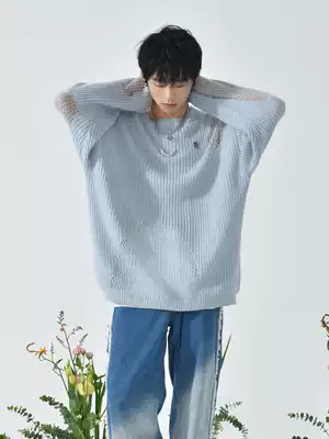 Vanvoser playthings club irregular hollow sweater outside wear mohair solid color hole knitwear men and women