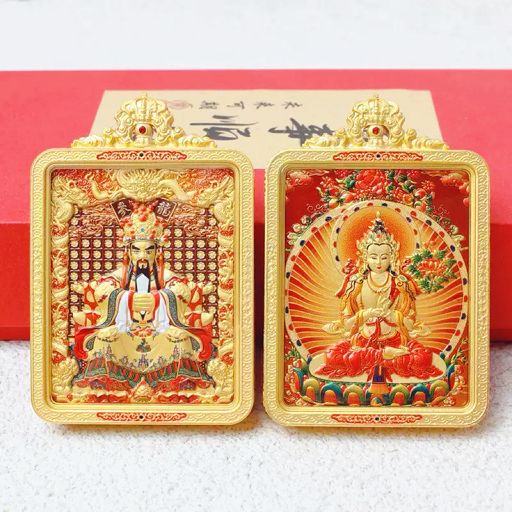 【五台山唐卡】护身手绘藏式财神唐卡吊坠黄铜镀金五爷链本命守护