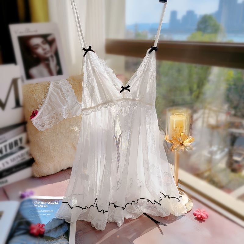 纯欲白色蕾丝睡衣女性感透明网纱