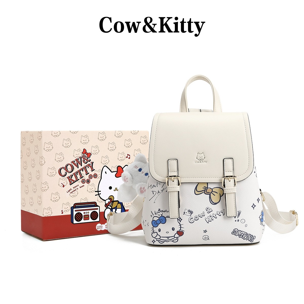COWKITTY正品双肩包女包2026新款可爱猫咪涂污通勤出游旅行小背包