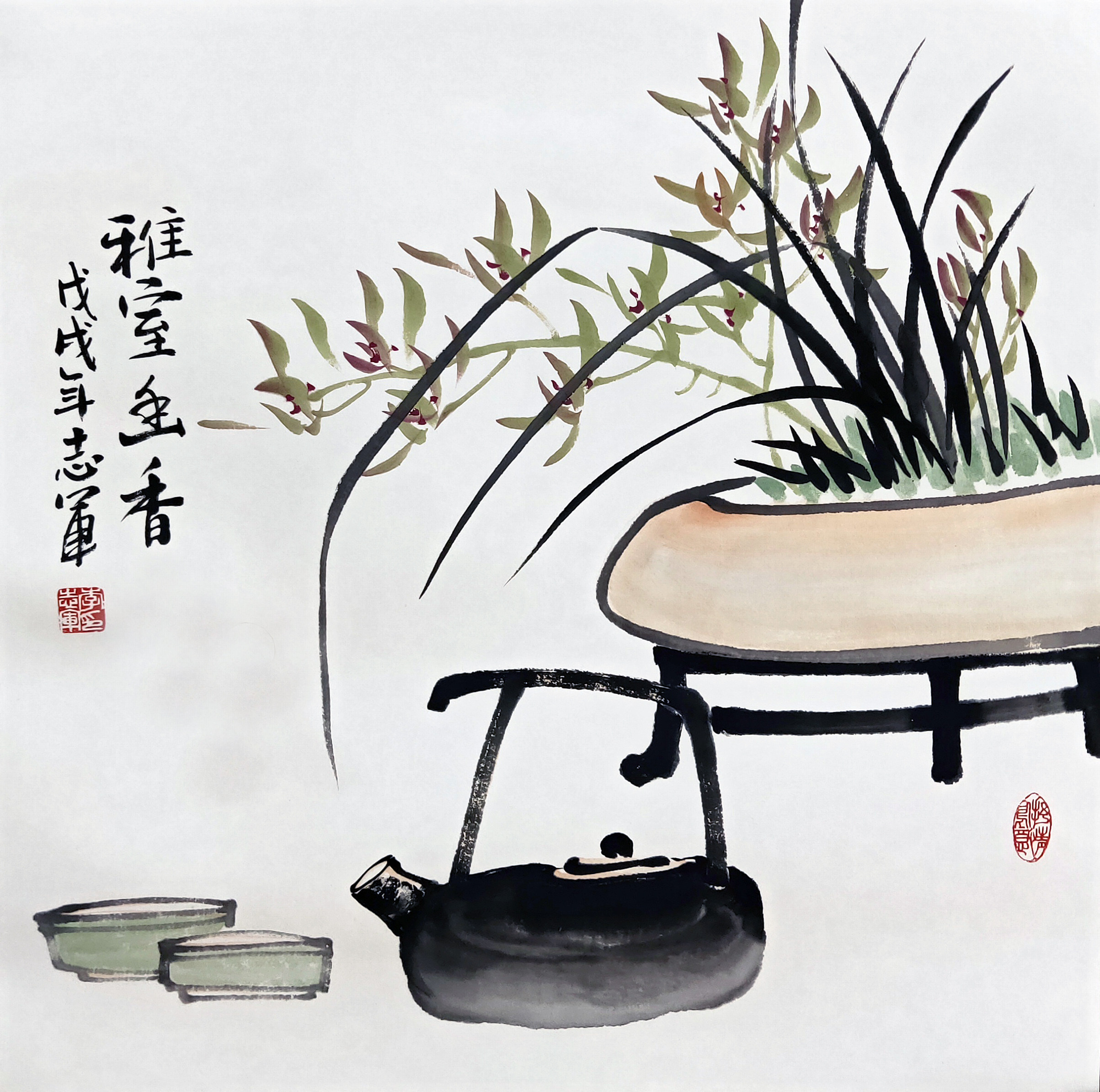 纯手工国画花鸟画斗方小品画兰花书房装饰画玄关餐厅挂画室雅兰香