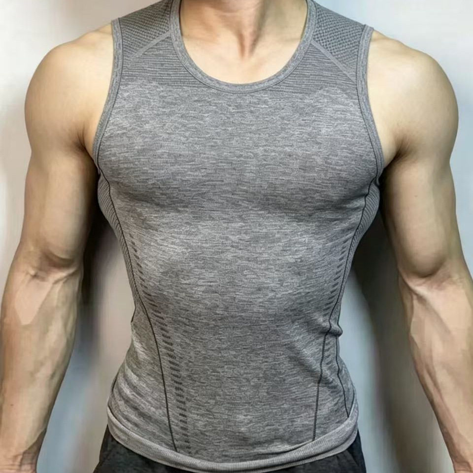 男士无缝速干显大紧身运动背心