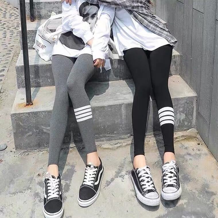 TB四条杠打底裤加绒秋冬修身保暖九分高腰弹力外穿铅笔瑜伽裤女