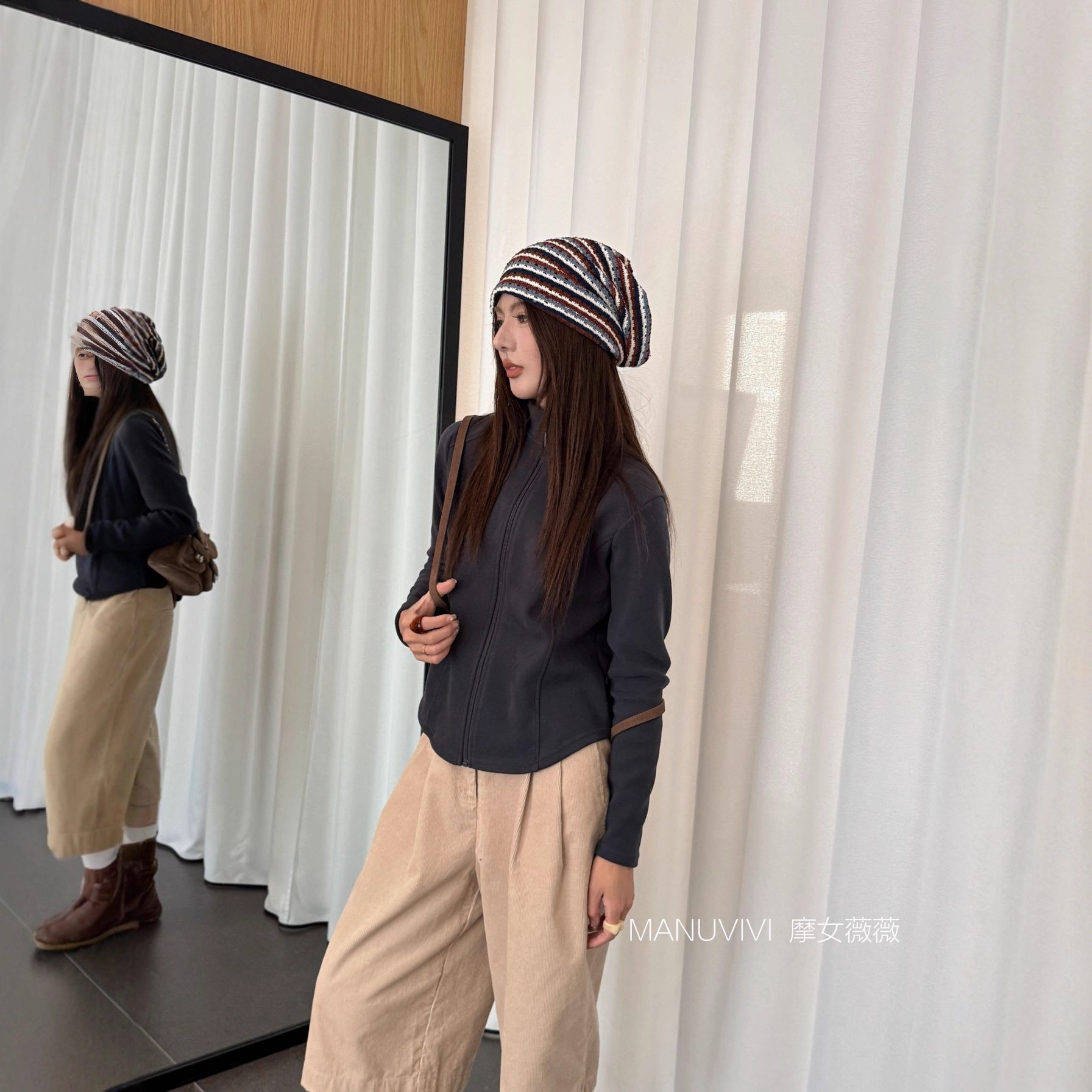 摩女薇薇小蛮腰羊毛蚕丝聚温外套全拉链女士秋冬百搭开衫外套上衣