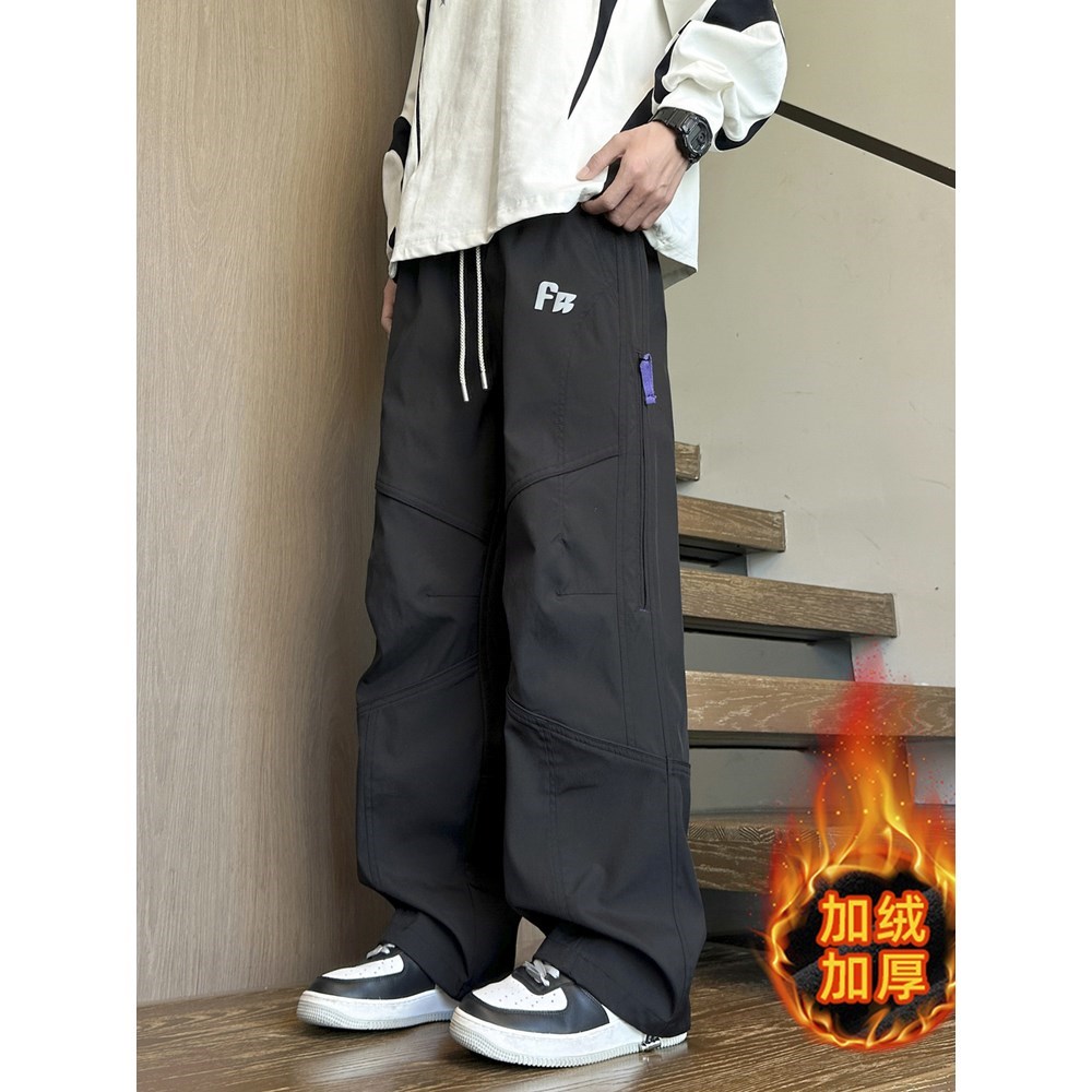 秋冬季加绒工装裤子男孩学生加厚