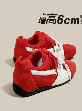 Rose同款真皮红色德训鞋女款2026新款内增高软底运动休闲阿甘潮鞋
