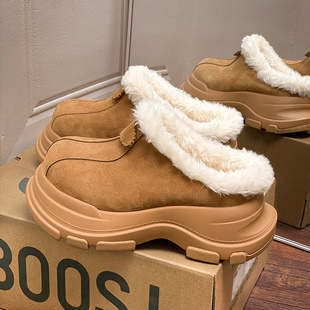 周雨彤同款丑萌大头雪地靴女款冬季2025新款一脚蹬加绒厚底棉拖潮
