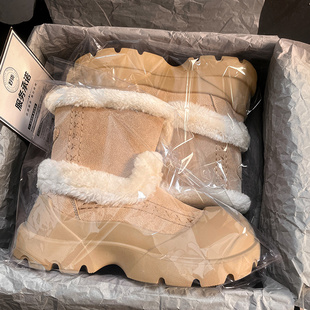 加绒加厚保暖棉鞋 2025新款 丑萌大头双皮毛一体雪地靴女款 官方正品