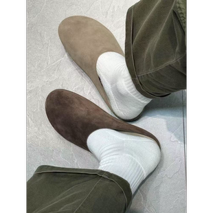 宋威龙同款勃肯包头半拖鞋男女款2026新款绒面休闲真牛皮穆勒鞋潮