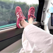 厚底休闲百搭板鞋 香港正品 潮 2026春季 新款 现货粉色三杠德训鞋 女款