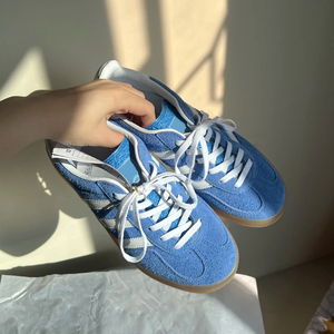正品蓝色三杠德训鞋男女款复古运动鞋2025新款百搭休闲情侣板鞋潮