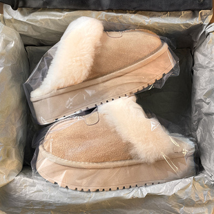 桑坡厚底毛毛半拖雪地靴女款羊皮毛一体2025冬季新款加绒包棉鞋潮