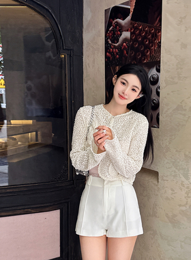 吸引力法则/白色亮片开衫夏季薄款亮闪闪小香风上衣短外套