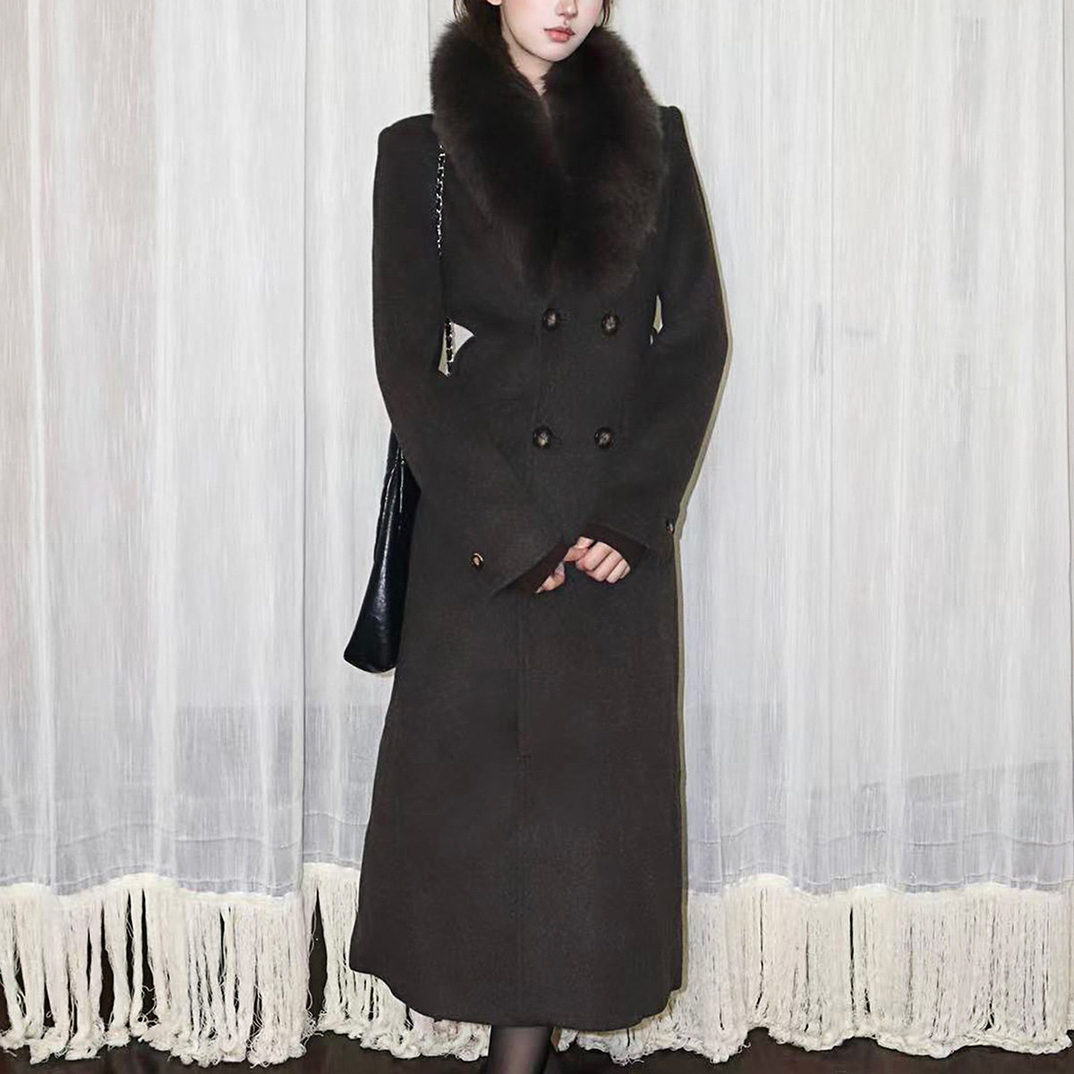 优雅韵味羊毛混纺可拆卸真狐狸毛领收腰正肩显瘦气质大衣毛呢外套,女装/女士精品,毛呢外套,淘宝优惠券,粉丝福利购,淘宝优惠卷