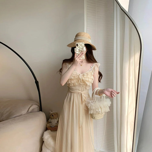 套裙组 法式温柔V领连衣裙/印花半裙中长款裙子夏天女简约