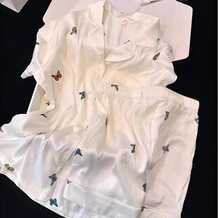 小翻领新款 短裤 家居服批发 冰丝双短网红ins风短袖 睡衣女夏2025款