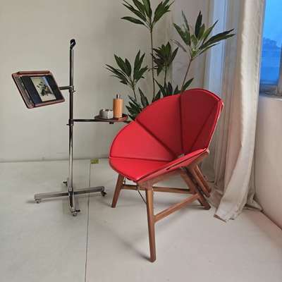 北欧设计师CONCERTINA花瓣椅子样板间大厅接待休闲椅胡桃木折叠椅