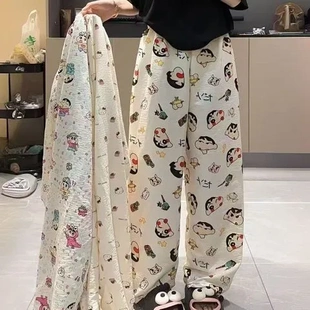 卡通懒人裤 直筒长裤 家居薄款 女夏季 睡裤 遛弯居家可外穿休闲裤 神裤