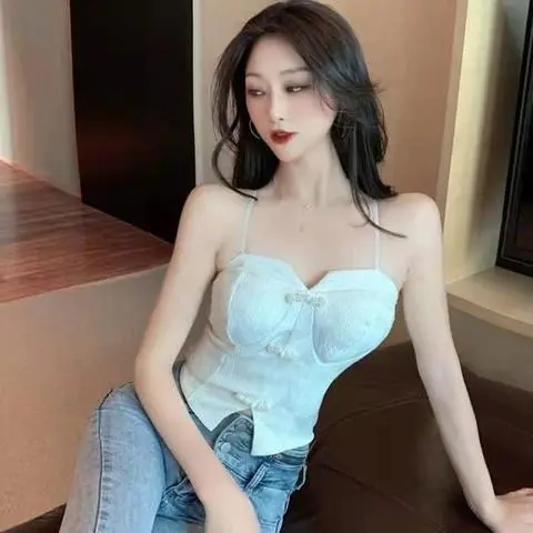 性感外穿辣妹中式白色复古吊带上衣风纯短款旗袍欲内搭夏季女背心