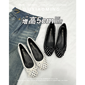 小众配裙子内增高单鞋 羊皮版 女2025秋新款 波点蝴蝶结芭蕾鞋 法式