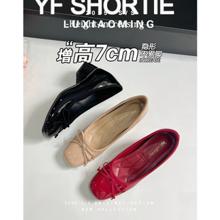 羊皮版~法式方头玛丽珍鞋女2025春夏新款蝴蝶结高跟鞋内增高单鞋