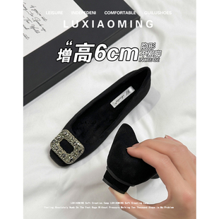 羊皮版~气质水钻加绒毛毛鞋女秋冬新款小个子内增高玛丽珍单鞋