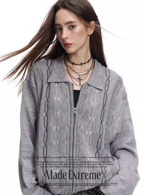 MADEEXTREME 美式复古提花粗针高级感Cleanfit拉链毛衣针织衫男