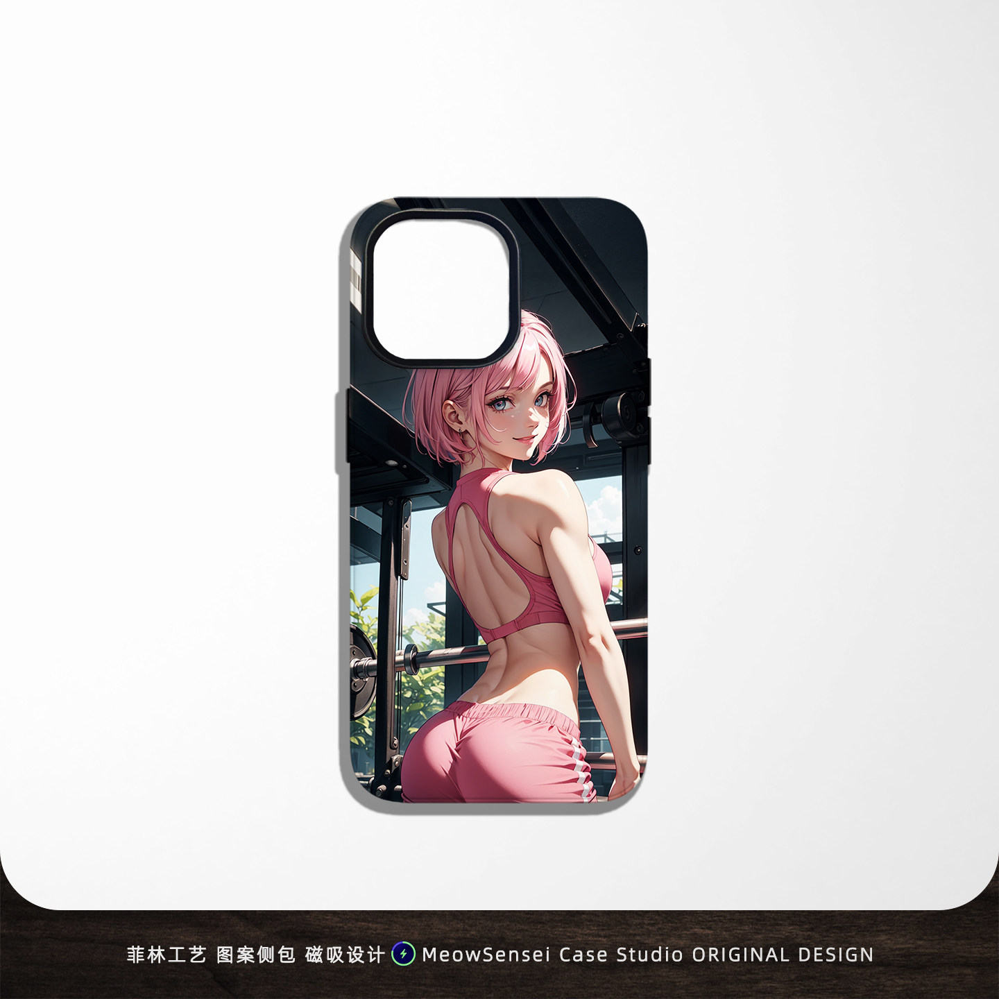 粉发运动风健身少女手机壳适用苹果16华为OPPO小米15动漫二次元VIVO二合一菲林磁吸iPhone17ProMax防摔保护套