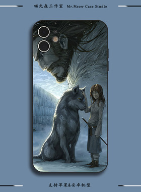 欧美手绘画XsMax凛冬将至适用iPhone16玻璃14/12/13苹果15Pro硅胶手机壳华为荣耀OPPO小米VIVO安卓保护套软壳