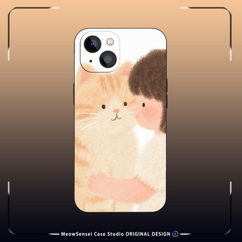暖白卷发女孩拥抱胖橘猫温柔治愈水彩手绘手机壳适用iPhone17苹果16爱猫少女学生磁吸磨砂硅胶全包防摔保护套