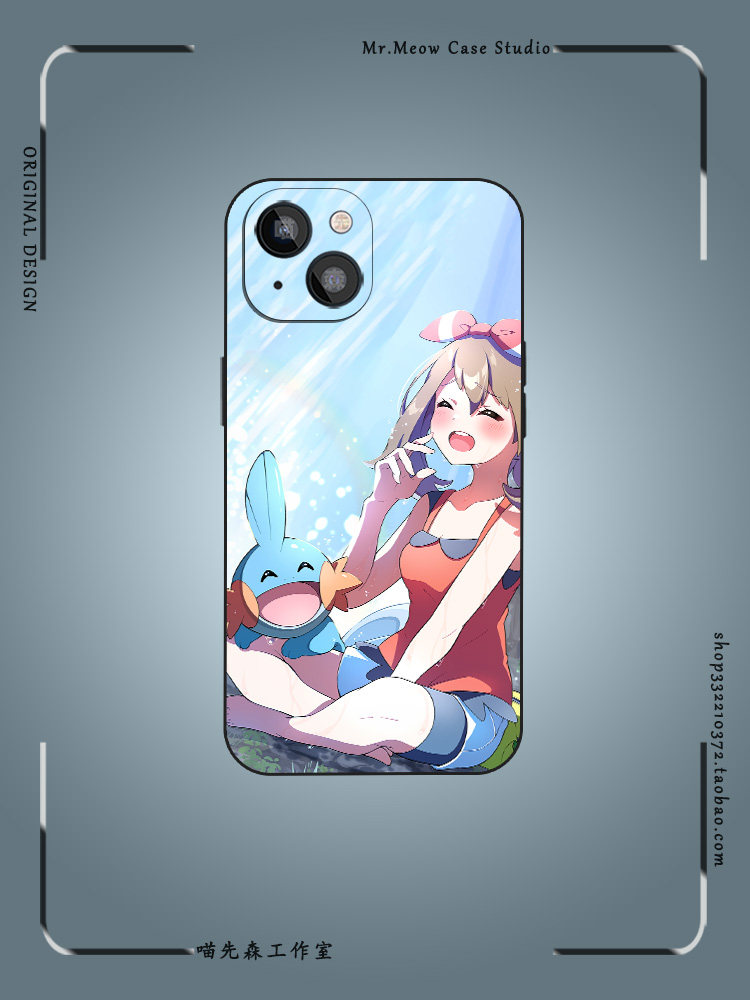 水跃鱼宝可梦少女小遥全包手机壳适用iphone13液态硅胶xs小米14/12/11