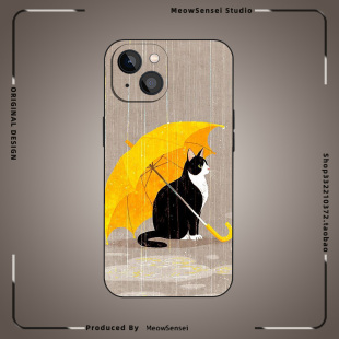 雨中的猫8P适用苹果15ProMax防摔XS手机壳XR磨砂iPhone16/12/13/14玻璃7华为荣耀OPPO小米VIVO安卓保护套软壳