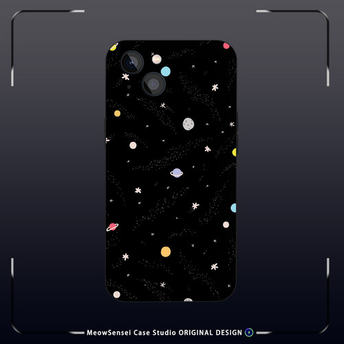 黑底彩色星球星星宇宙ins简约可爱治愈手绘手机壳适用于iPhone17苹果16少女学生磁吸磨砂硅胶全包防摔保护套